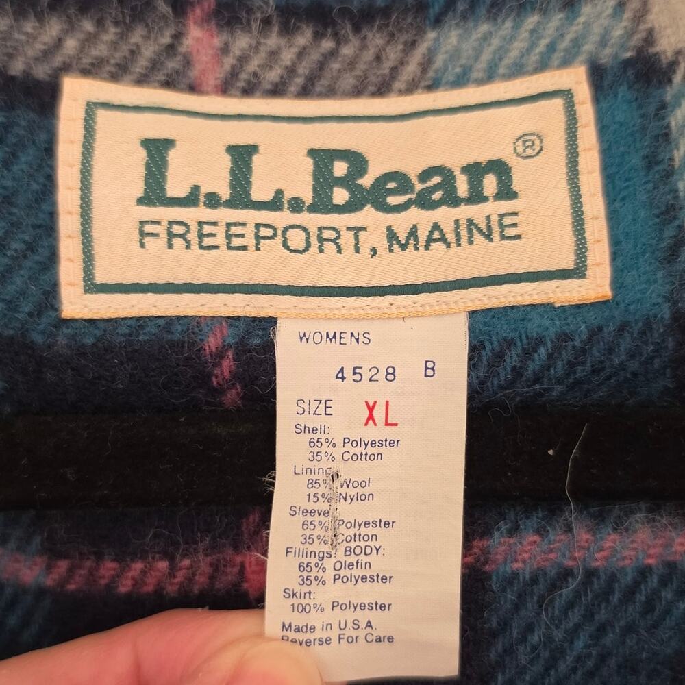 L.L. Bean Women's XL Baxter State Parka Jacket Teal Plaid Wool Lined Hooded USA - Picture 6 of 10